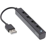 Inline® usb 2.0 hub, 4 port, usb-a macho a 4x usb-a female, black, 15cm, slim design