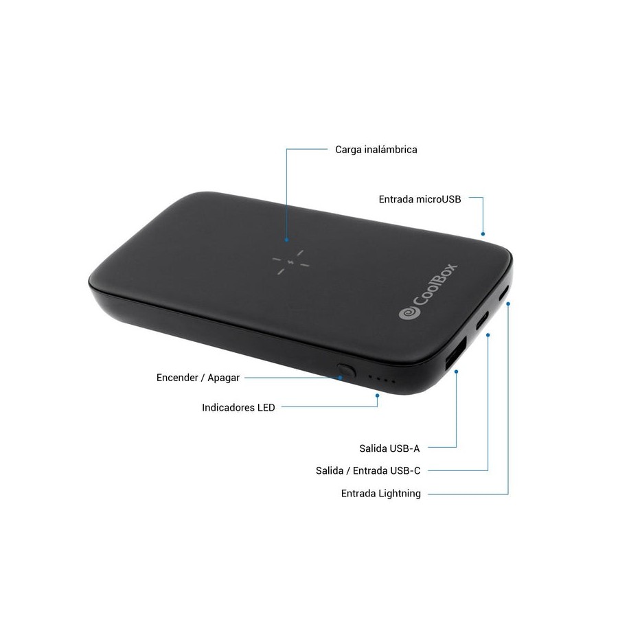 Bateria externa portátil power bank qi coolbox 10000mah negro