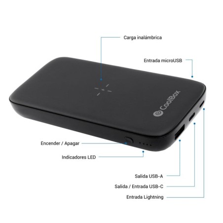 Bateria externa portátil power bank qi coolbox 10000mah negro