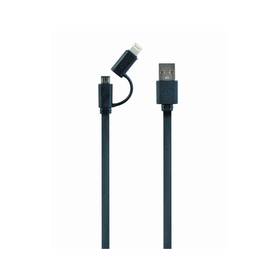 Gembird cable usb 2.0 a micro usb y lightning 1m negro