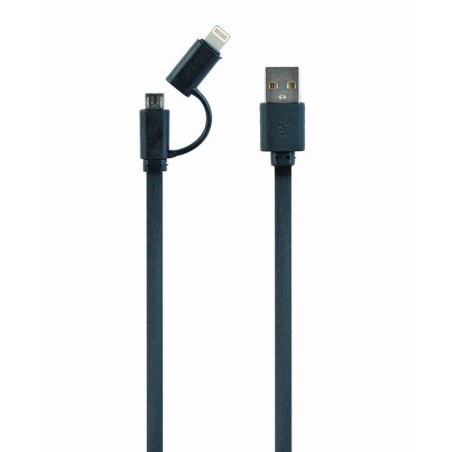 Gembird cable usb 2.0 a micro usb y lightning 1m negro