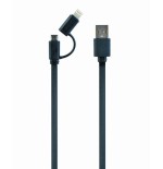 Gembird cable usb 2.0 a micro usb y lightning 1m negro
