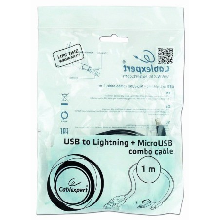 Gembird cable usb 2.0 a micro usb y lightning 1m negro