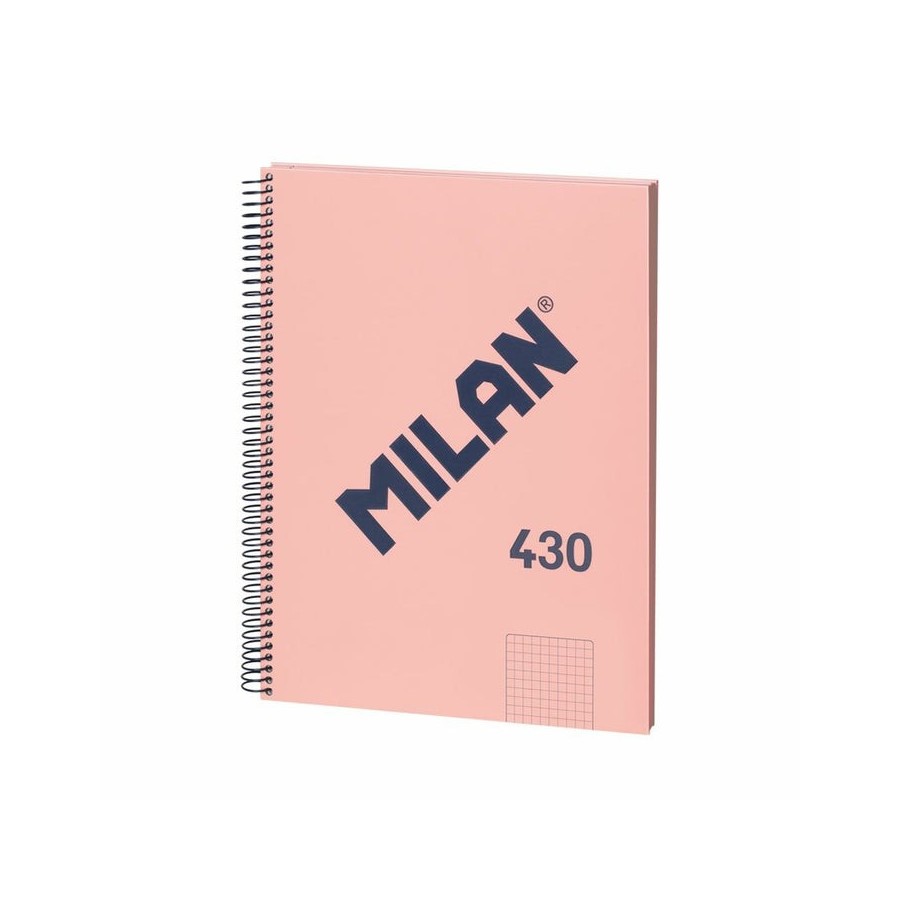 Milan cuaderno espiral formato a4 cuadricula 5x5mm - 80 hojas de 95 gr/m2 - microperforado, 4 taladros - color rosa