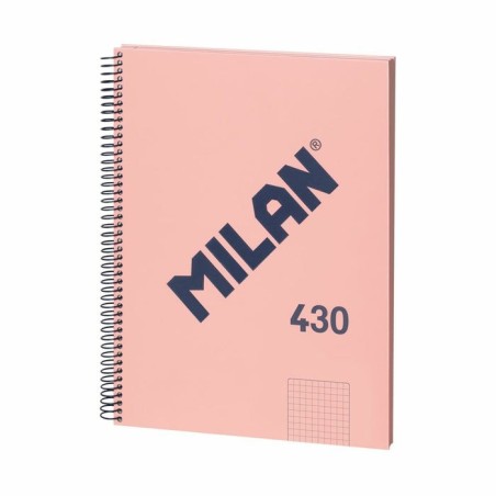 Milan cuaderno espiral formato a4 cuadricula 5x5mm - 80 hojas de 95 gr/m2 - microperforado, 4 taladros - color rosa