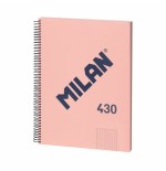 Milan cuaderno espiral formato a4 cuadricula 5x5mm - 80 hojas de 95 gr/m2 - microperforado, 4 taladros - color rosa