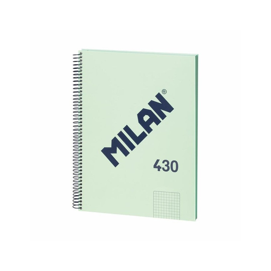 Milan cuaderno espiral formato a4 cuadricula 5x5mm - 80 hojas de 95 gr/m2 - microperforado, 4 taladros - color verde