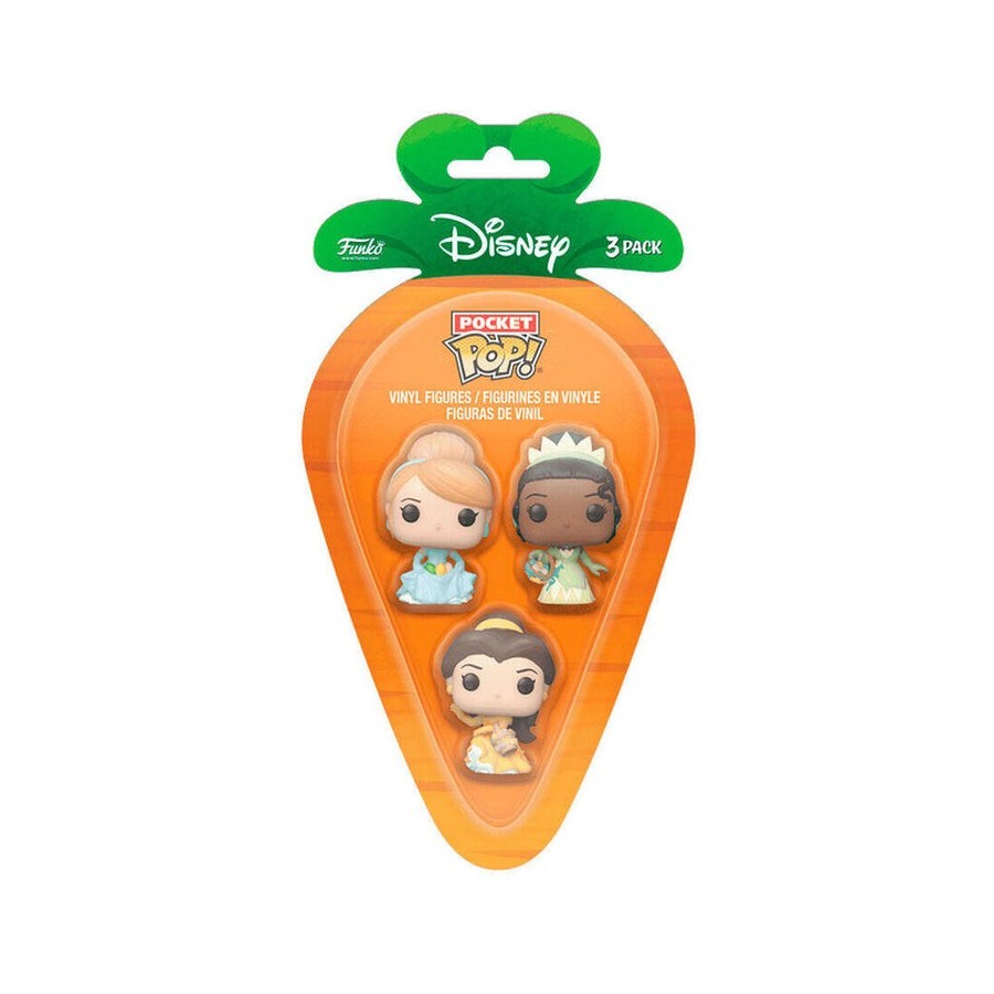 Blister 3 figuras carrot pocket pop disney princesas cenicienta tiana bella
