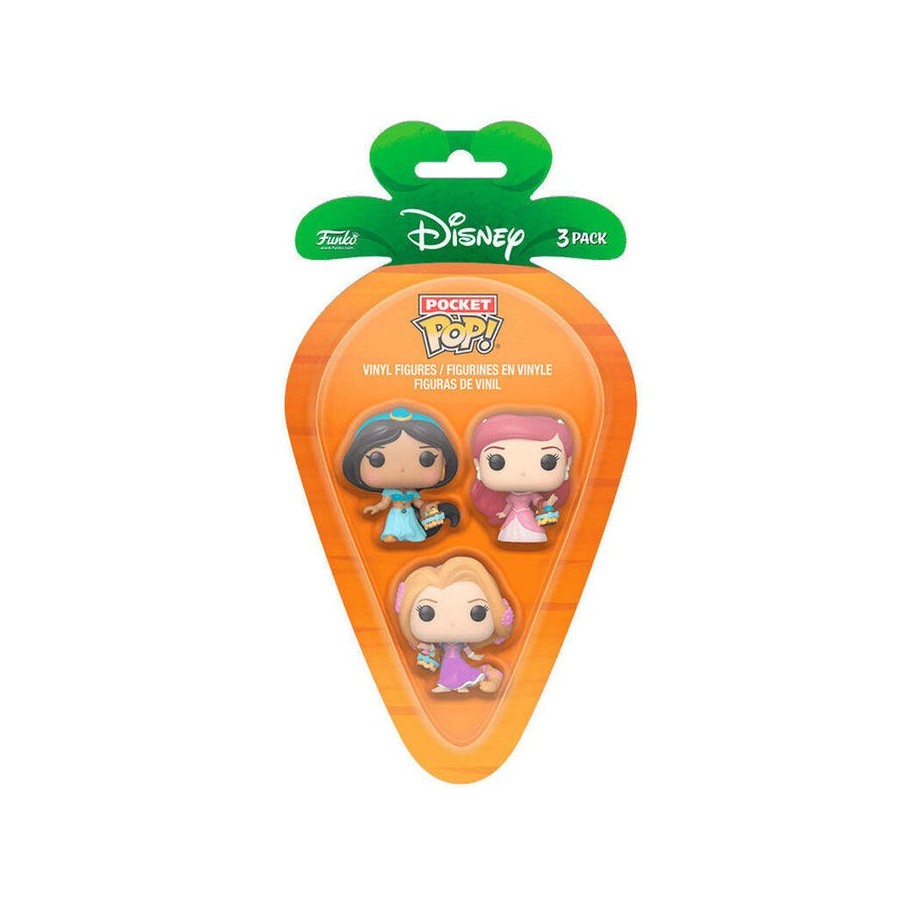 Blister 3 figuras carrot pocket pop disney princesas rapunzel ariel jasmin