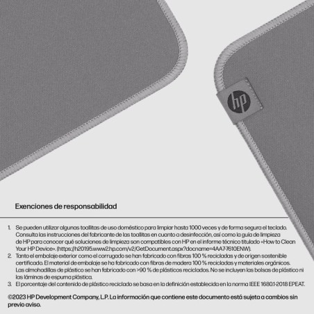 Hp 105 - alfombrilla de ratón - desinfectable - gris