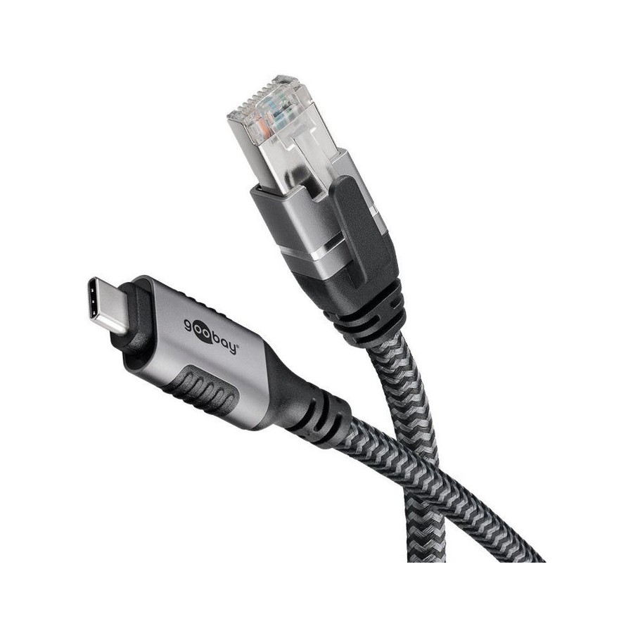 Goobay 70696 cable usb c rj-45 1m negro, plata