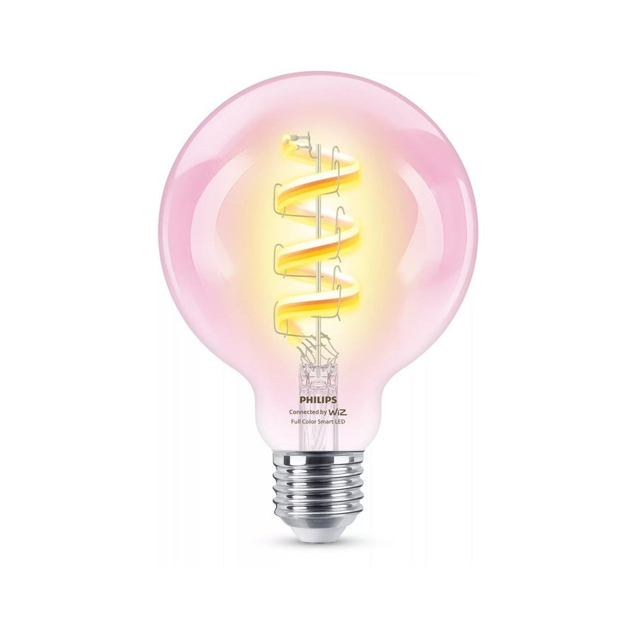 Bombilla wiz philips smart wifi filament clear g95 e27 6.3w 470lm rgb