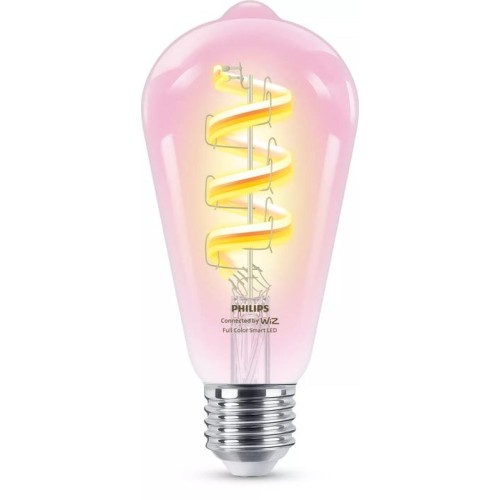 Bombilla wiz philips smart wifi filament clear st64 e27 6.3w 470lm rgb