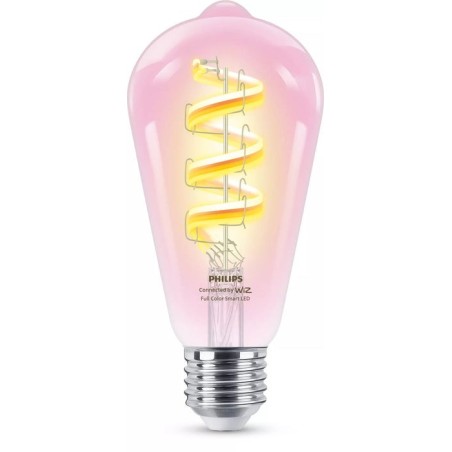 Bombilla wiz philips smart wifi filament clear st64 e27 6.3w 470lm rgb