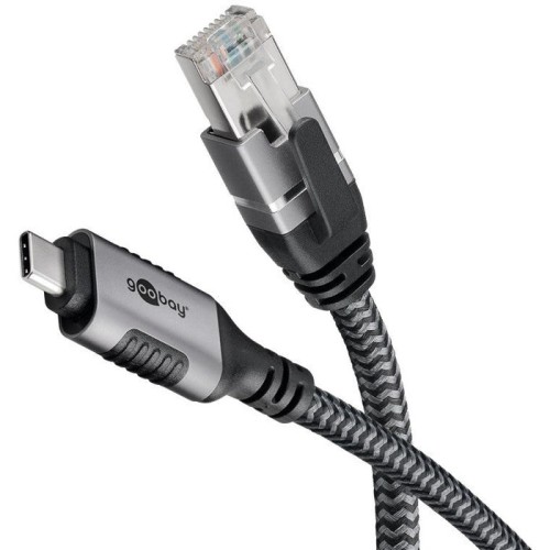 Goobay cable ethernet usb-c 3.2 gen1 macho  rj-45 macho, lan negro/plateado, 2 metros 70698