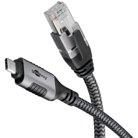 Goobay cable ethernet usb-c 3.2 gen1 macho  rj-45 macho, lan negro/plateado, 2 metros 70698