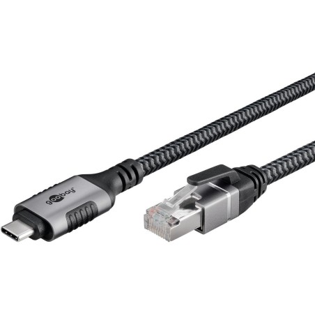 Goobay cable ethernet usb-c 3.2 gen1 macho  rj-45 macho, lan negro/plateado, 2 metros 70698