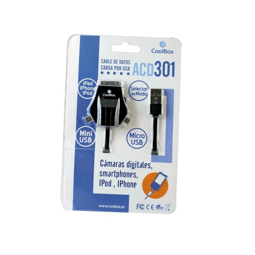 Coolbox cable transmision de datos acd301 usb a usbmini/usbmicro/iphone 30pin