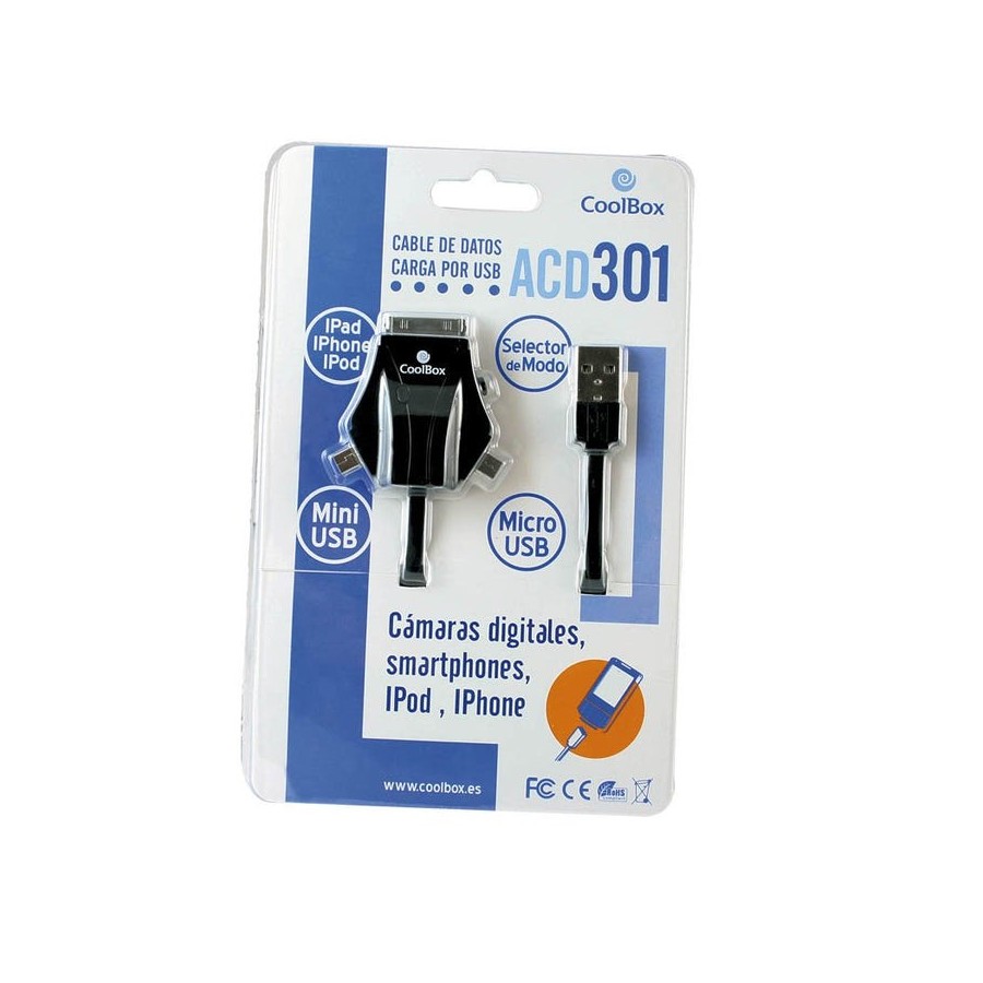 Coolbox cable transmision de datos acd301 usb a usbmini/usbmicro/iphone 30pin