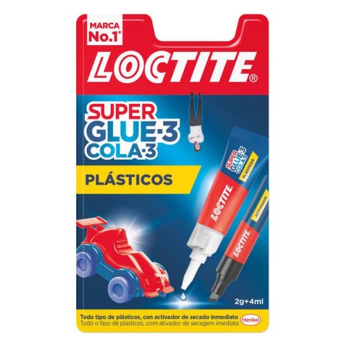 Loctite superglue-3 plasticos dificiles bl 4ml + 2gr - pegamento transparente y liquido - formulado para plasticos