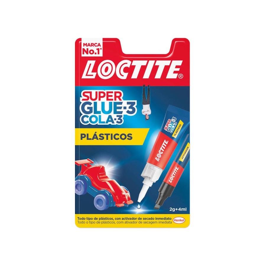 Loctite superglue-3 plasticos dificiles bl 4ml + 2gr - pegamento transparente y liquido - formulado para plasticos