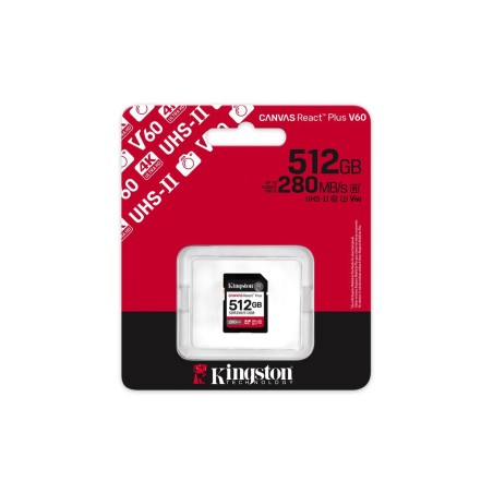 Kingston sdxc 512gb canvas react plus sdxc uhs-ii 280r/100w u3 v60
