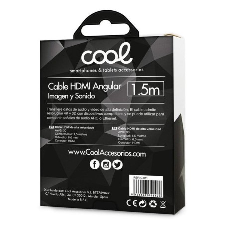 Cool cable hdmi a hdmi audio-video  (1.5 metros) angular ultra 4k