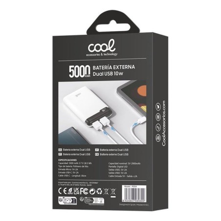 Cool bateria externa power bank 5000 mah display 10w blanco