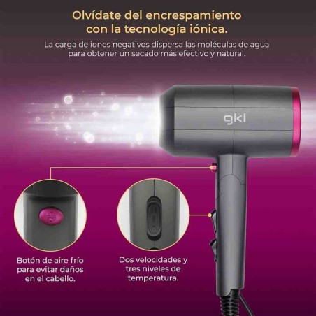 Secador gkl topaz s2100 2200w iónico rosa y gris