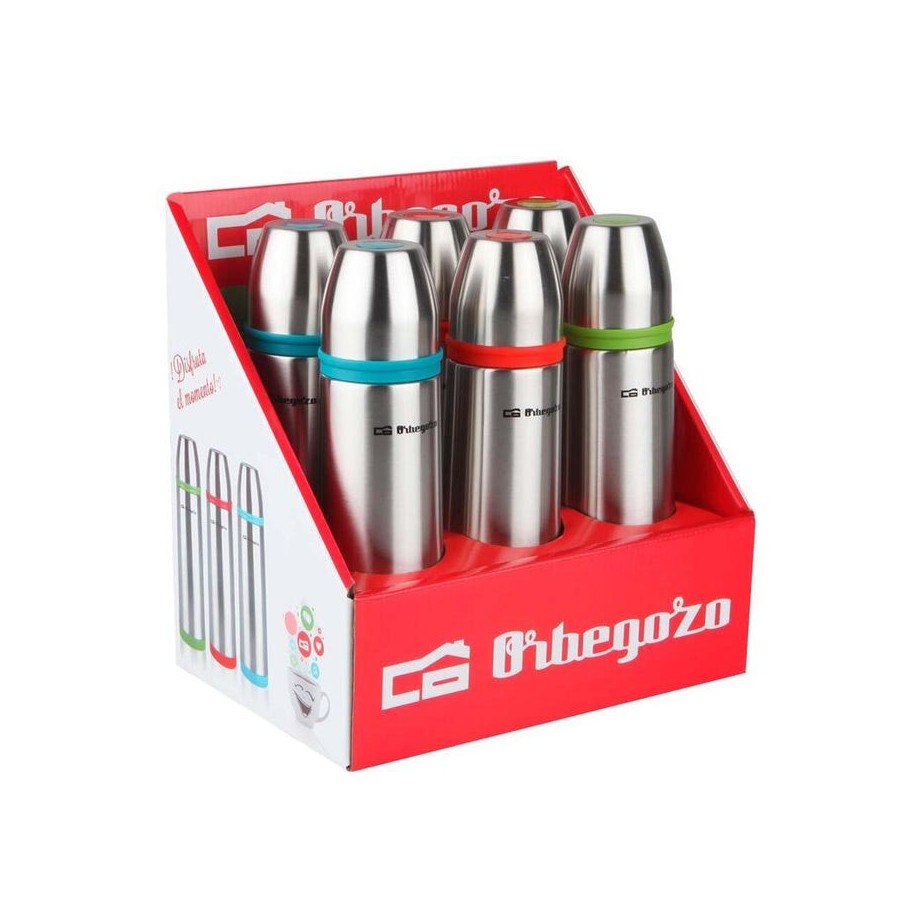 Orbegozo set termos identificador de bebidas - acero inoxidable resistente - bandas de colores - sistema antiderrame -
