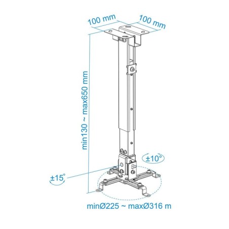 Tooq soporte universal de techo para proyector - inclinable y giratorio - peso max 20kg - blanco