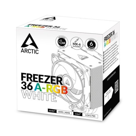 Arctic freezer 36 a-rgb blanco- ventilador cpu de torre única con push-pull, dos ventiladores p de 120 mm