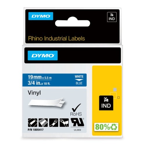 Dymo rhino band vinyl 19mmx5.5m blanco -azul