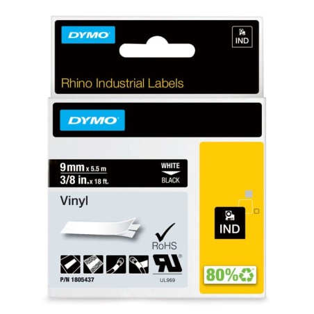 Dymo rhino band vinyl 9mmx5.5m blanco -negro