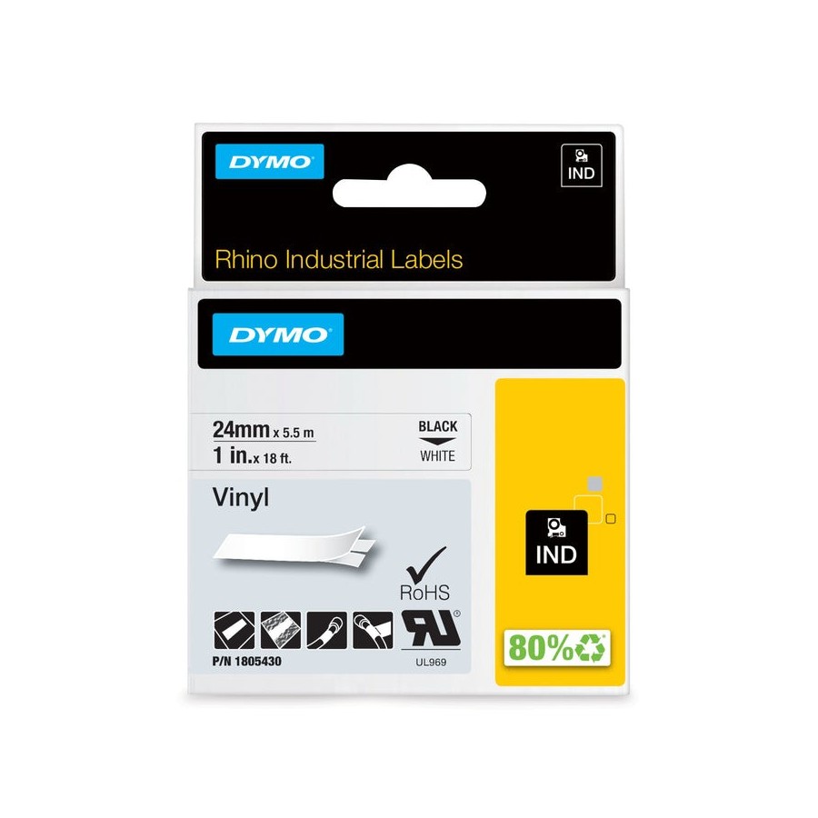 Dymo rhino band vinyl 24mmx5.5m negro-blanco
