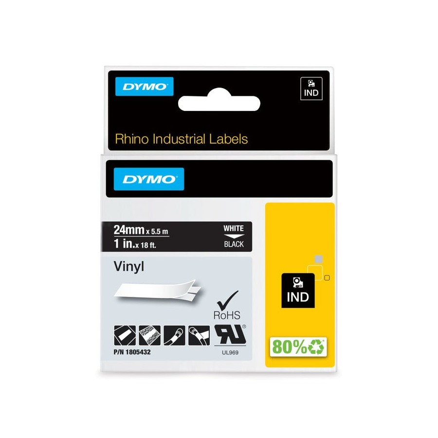 Dymo rhino band vinyl 24mmx5.5m blanco -negro