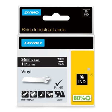 Dymo rhino band vinyl 24mmx5.5m blanco -negro