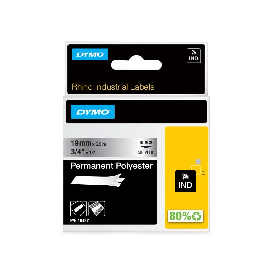 Dymo rhino band polyes. 19mmx5.5m negro-metallic