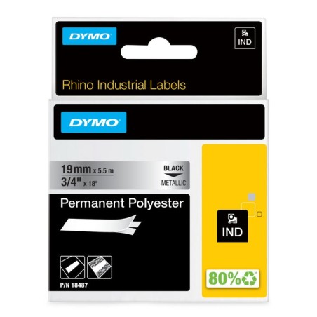 Dymo rhino band polyes. 19mmx5.5m negro-metallic