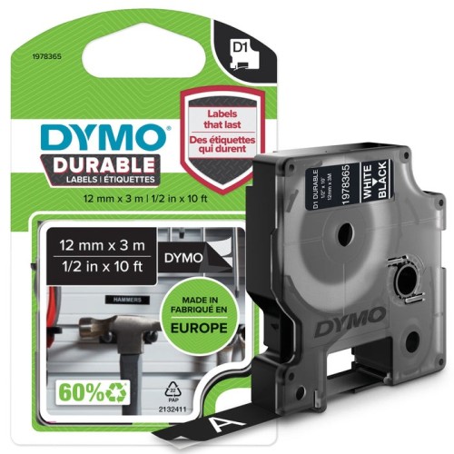 Dymo d1 cinta vinyl 12mmx3.0m blanco -negro