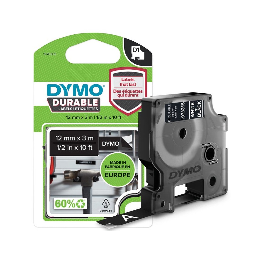 Dymo d1 cinta vinyl 12mmx3.0m blanco -negro