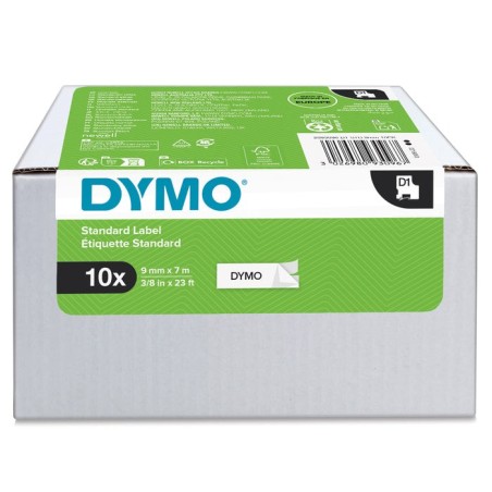 Dymo d1 cinta autoadhesiva estándar, negro sobre blanco, 9mmx7m, pack de 10 s0720680 (41913)