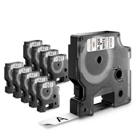Dymo d1 cinta autoadhesiva estándar, negro sobre blanco, 9mmx7m, pack de 10 s0720680 (41913)