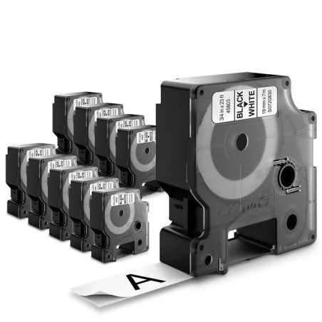 Dymo d1 cinta autoadhesiva estándar, negro sobre blanco, 19mmx7m, pack de 10 s0720830 (45803)