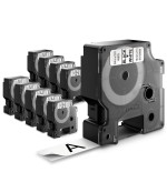 Dymo d1 cinta autoadhesiva estándar, negro sobre blanco, 19mmx7m, pack de 10 s0720830 (45803)