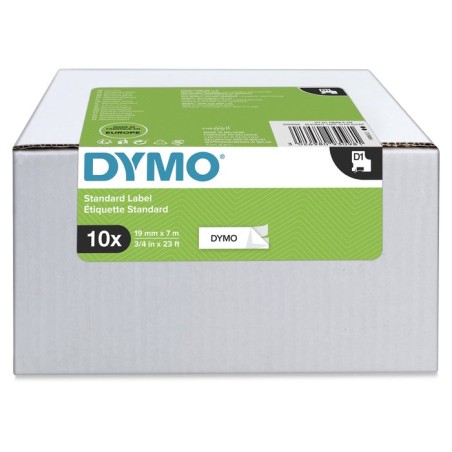 Dymo d1 cinta autoadhesiva estándar, negro sobre blanco, 19mmx7m, pack de 10 s0720830 (45803)