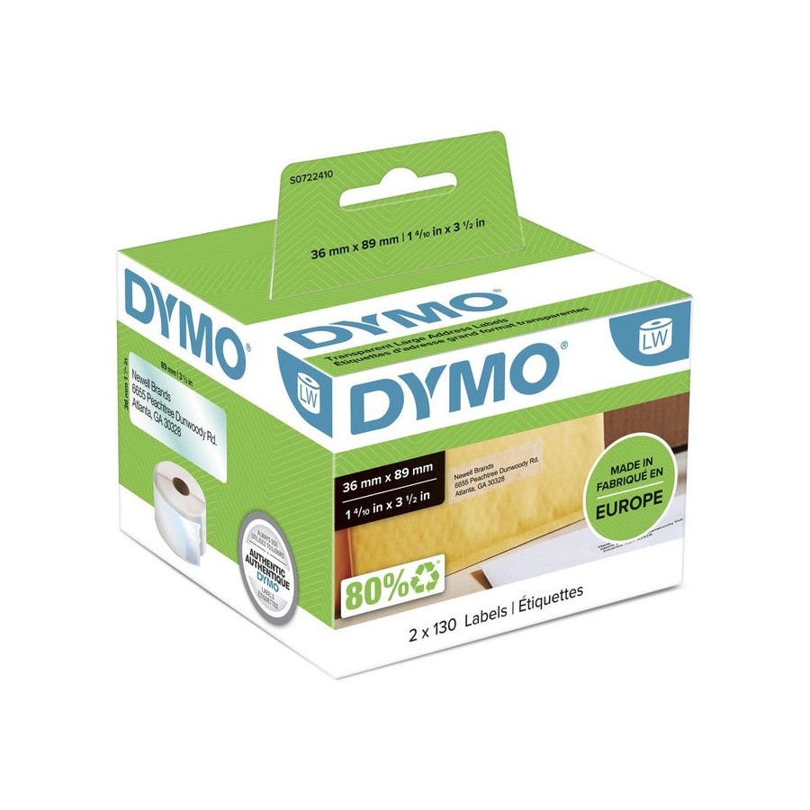 Dymo 2093093 12-pack lw labels 99012, 36x89mm white, paper, permanent adhesive