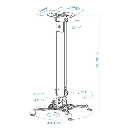 Tooq soporte de techo para proyector - inclinable y giratorio - apto para techos inclinados - peso max 20kg - color