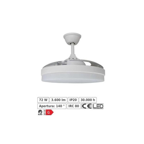 Ventilador tahití techo 1060 mm mando a distancia 6 velocidades motor dc luz led integrada acabado en blanco