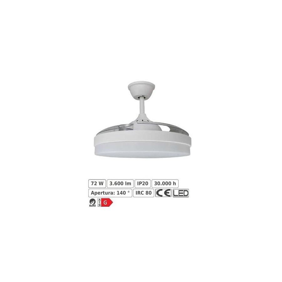 Ventilador tahití techo 1060 mm mando a distancia 6 velocidades motor dc luz led integrada acabado en blanco